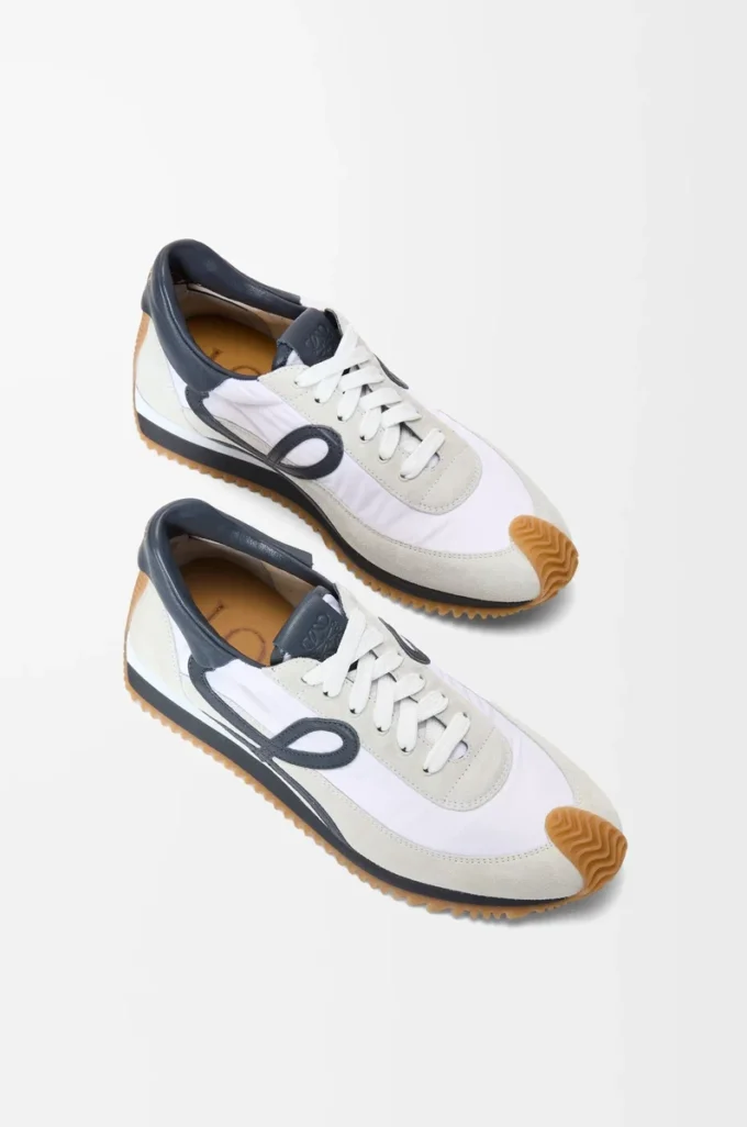 Flow Runner in nylon and suede Blue Anthracite/White