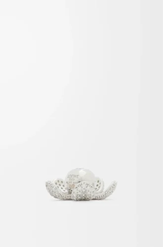 Flower Hat pendant in sterling silver and crystals Silver/White