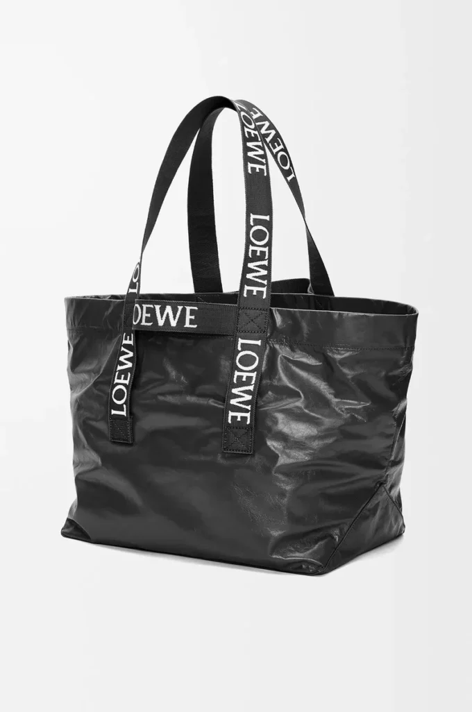 Fold shopper in paper calfskin Black Fold shopper in paper calfskin Black