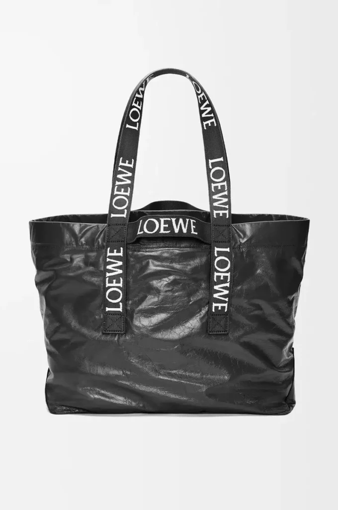 Fold shopper in paper calfskin Black Fold shopper in paper calfskin Black