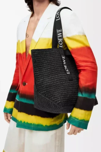 Fold Shopper in raffia Black