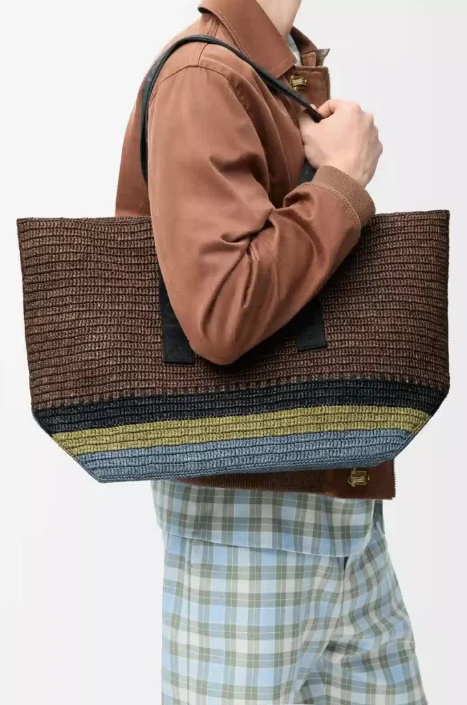 Fold Shopper in raffia Brown/Multicolor