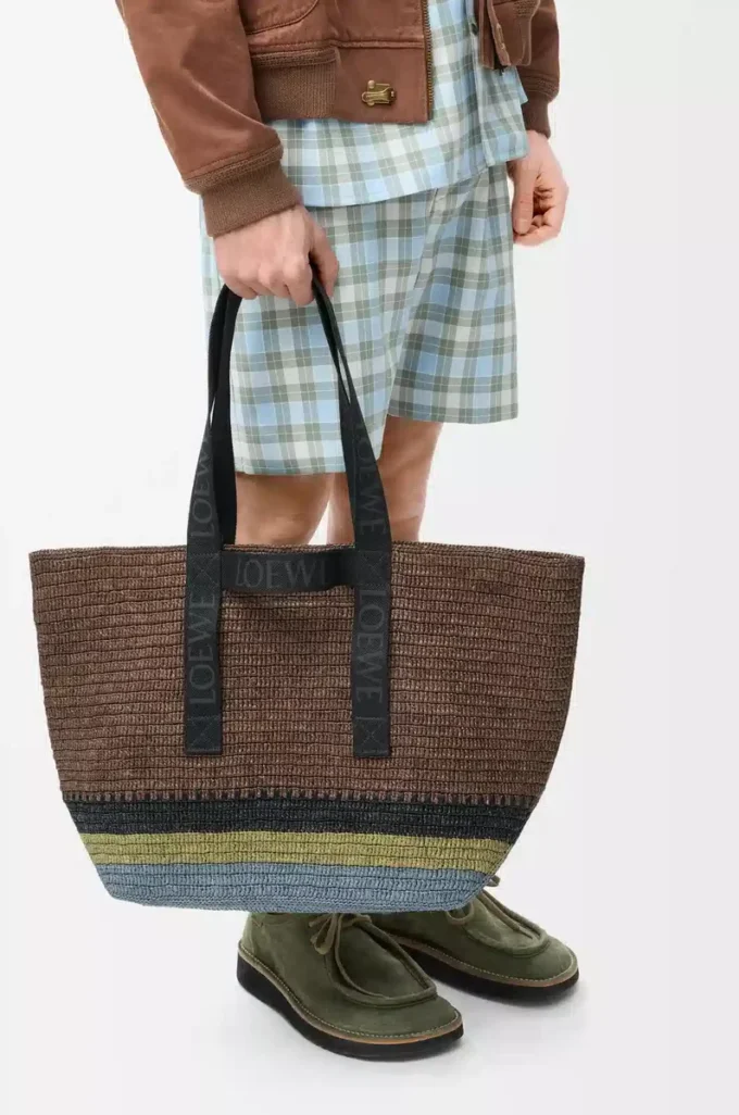 Fold Shopper in raffia Brown/Multicolor