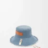 Frayed fisherman hat in denim and calfskin Blue Denim Frayed fisherman hat in denim and calfskin Blue Denim