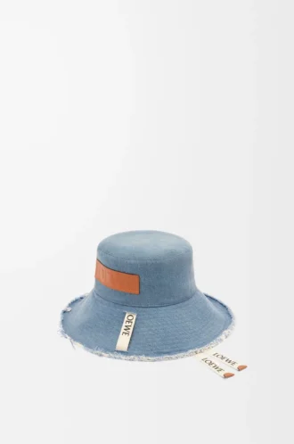 Frayed fisherman hat in denim and calfskin Blue Denim