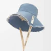 Frayed fisherman hat in denim and calfskin Blue Denim Frayed fisherman hat in denim and calfskin Blue Denim
