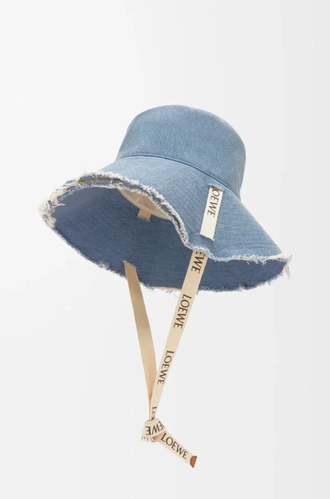Frayed fisherman hat in denim and calfskin Blue Denim Frayed fisherman hat in denim and calfskin Blue Denim