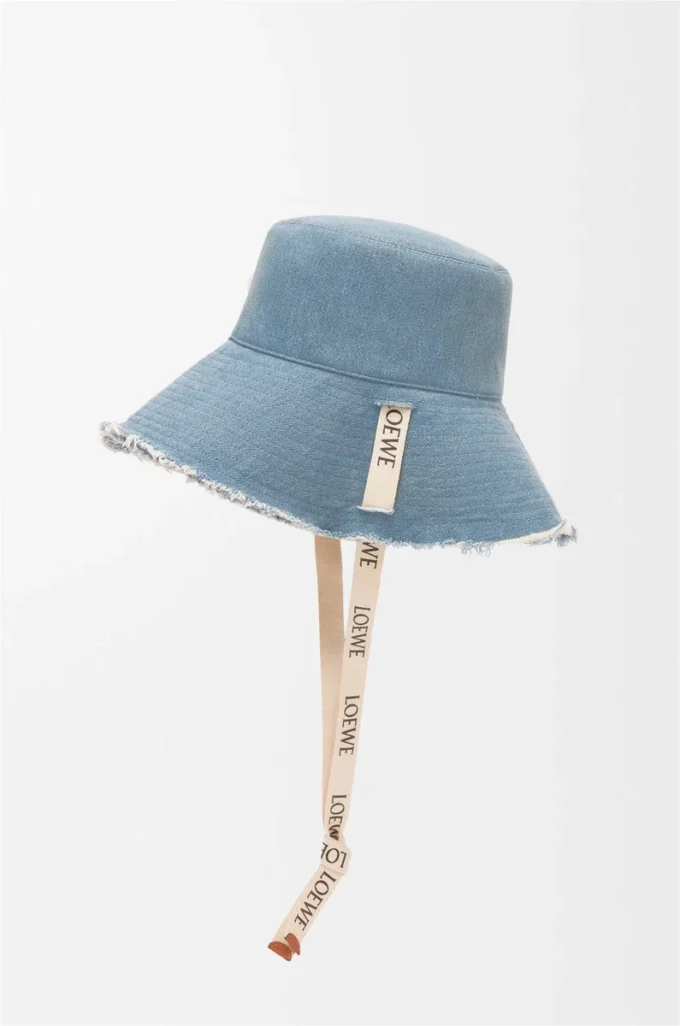 Frayed fisherman hat in denim and calfskin Blue Denim Frayed fisherman hat in denim and calfskin Blue Denim