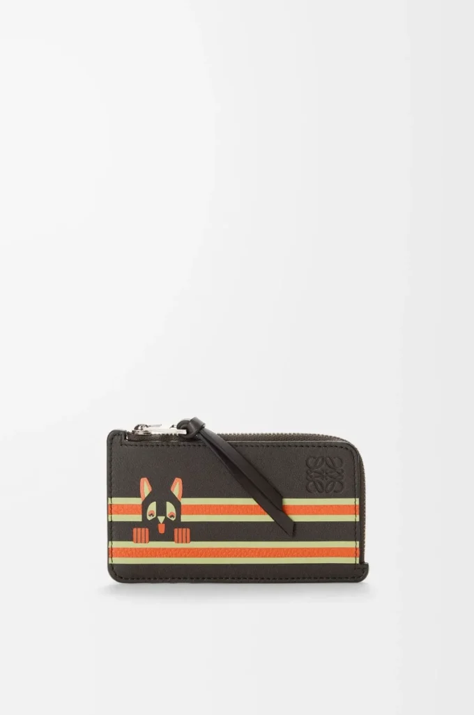 Futurist Cat coin cardholder in classic calfskin Dark Taupe/Orange Futurist Cat coin cardholder in classic calfskin Dark Taupe/Orange