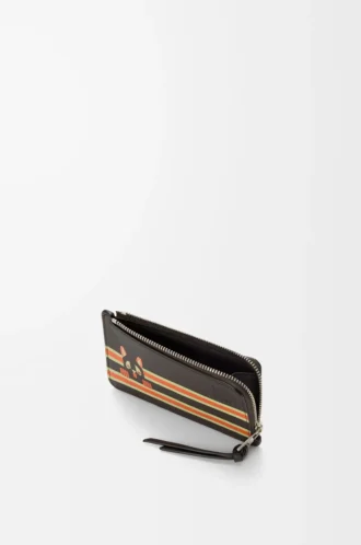 Futurist Cat coin cardholder in classic calfskin Dark Taupe/Orange