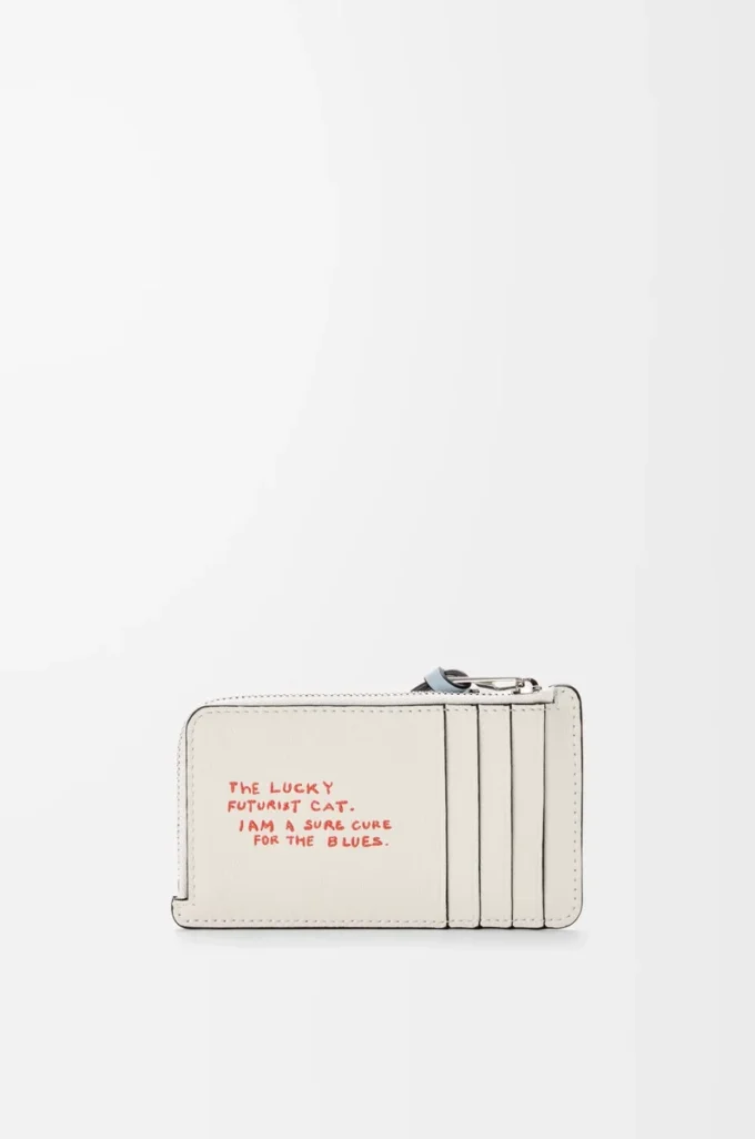 Futurist Cat coin cardholder in classic calfskin Soft White Futurist Cat coin cardholder in classic calfskin Soft White