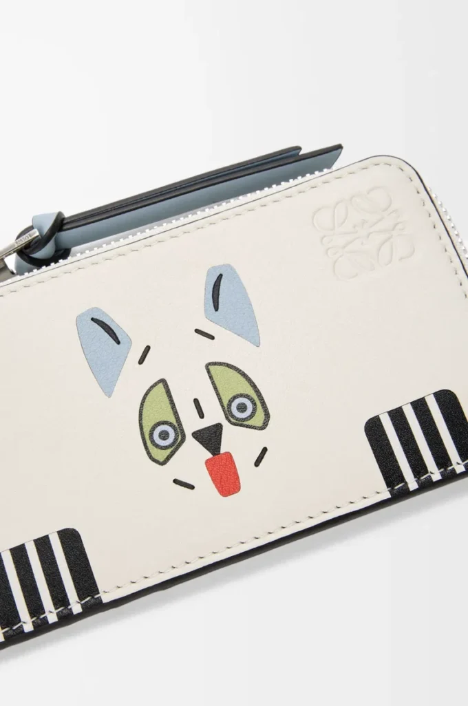 Futurist Cat coin cardholder in classic calfskin Soft White Futurist Cat coin cardholder in classic calfskin Soft White