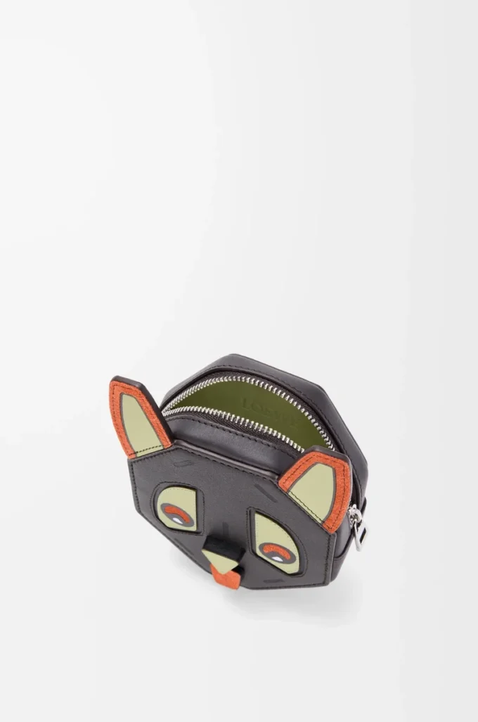 Futurist Cat coincase in classic calfskin Charcoal Futurist Cat coincase in classic calfskin Charcoal