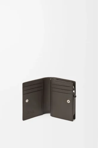 Futurist Cat compact wallet in classic calfskin Dark Taupe/Orange