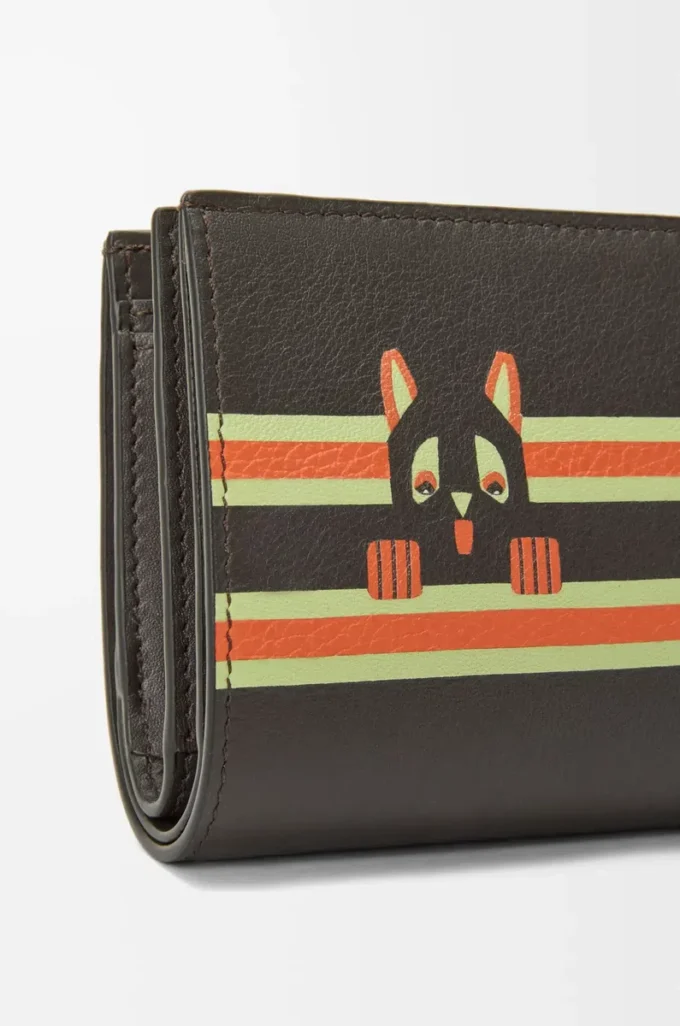 Futurist Cat compact wallet in classic calfskin Dark Taupe/Orange Futurist Cat compact wallet in classic calfskin Dark Taupe/Orange