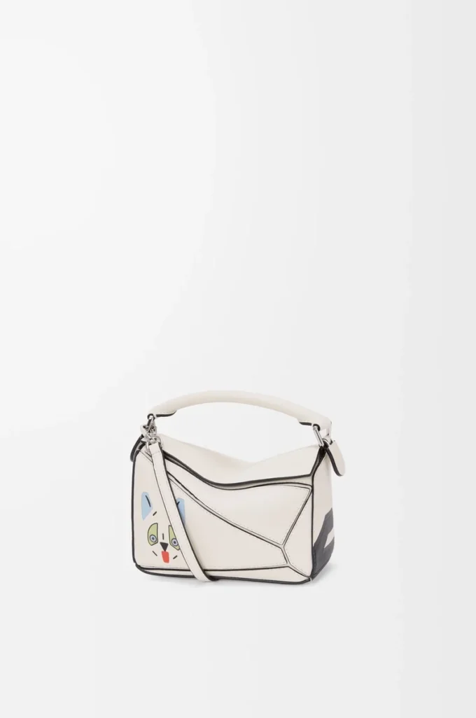 Futurist Cat mini Puzzle bag in classic calfskin Soft White