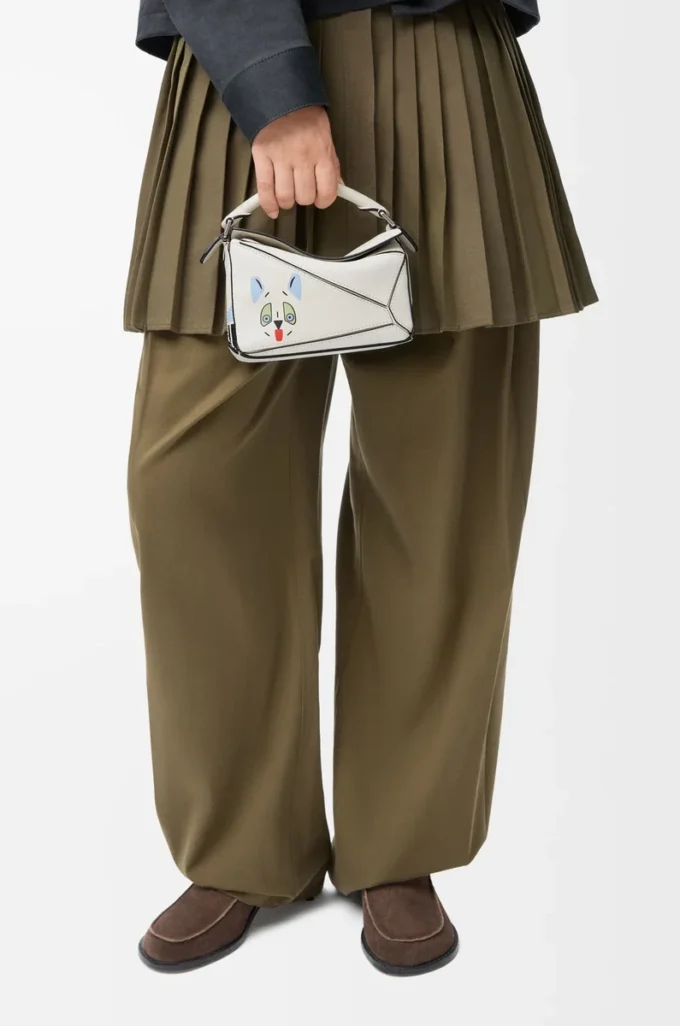 Futurist Cat mini Puzzle bag in classic calfskin Soft White