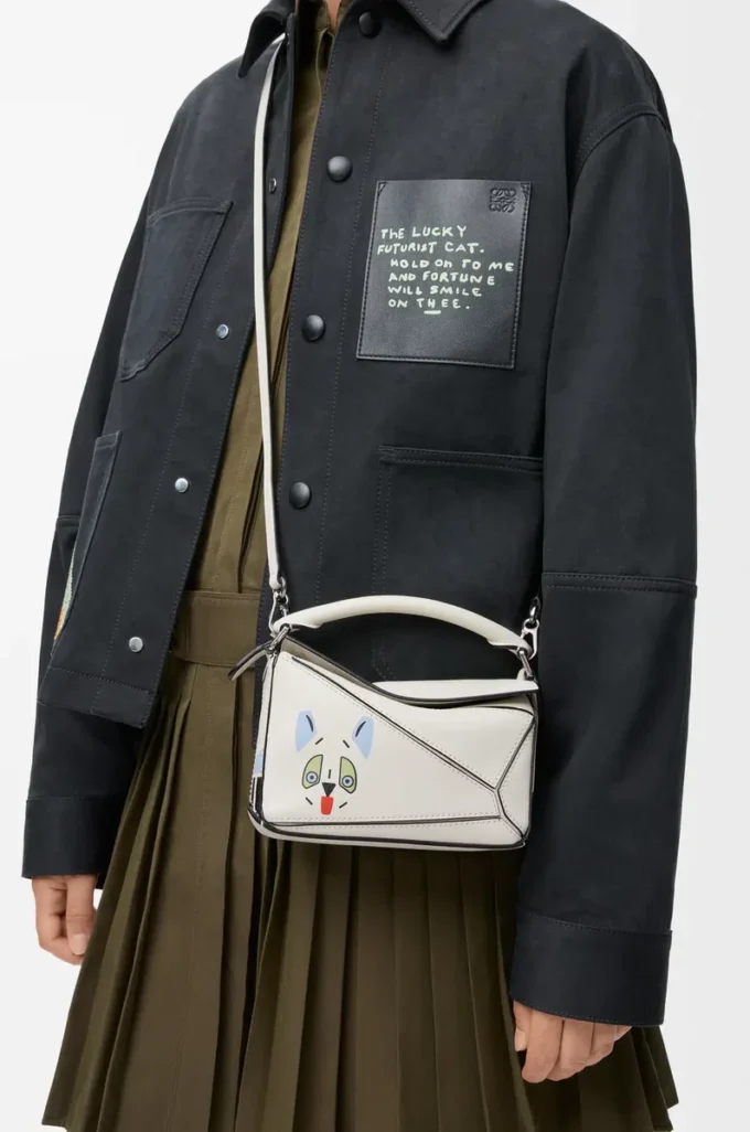 Futurist Cat mini Puzzle bag in classic calfskin Soft White