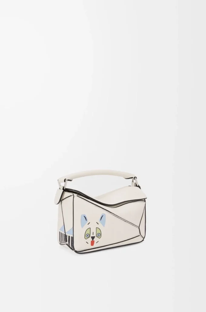 Futurist Cat mini Puzzle bag in classic calfskin Soft White