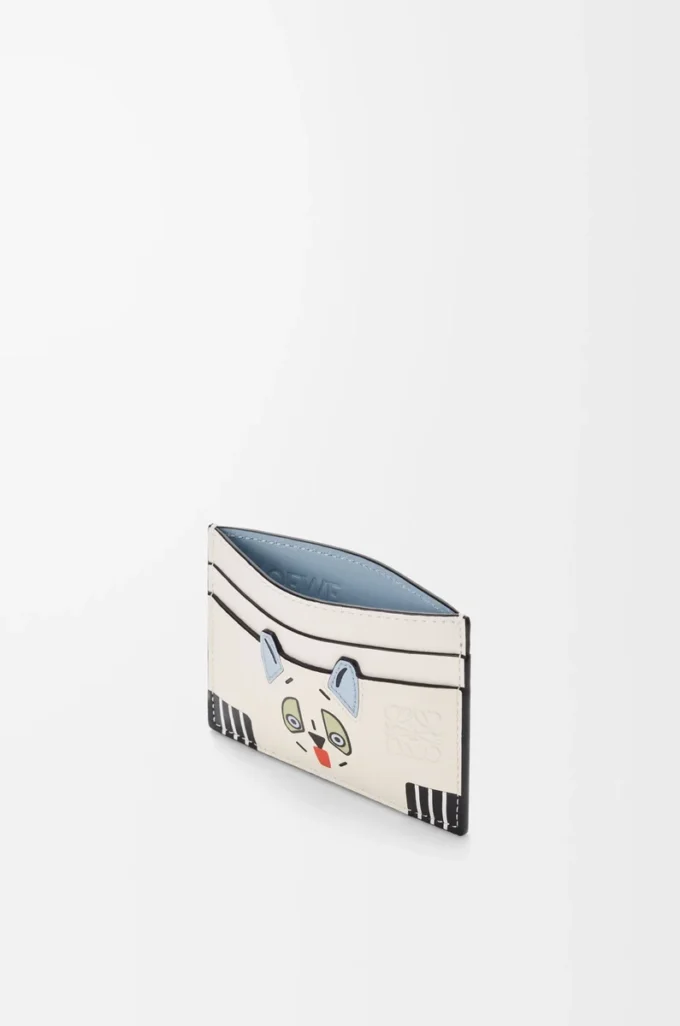 Futurist Cat plain cardholder in classic calfskin Soft White Futurist Cat plain cardholder in classic calfskin Soft White