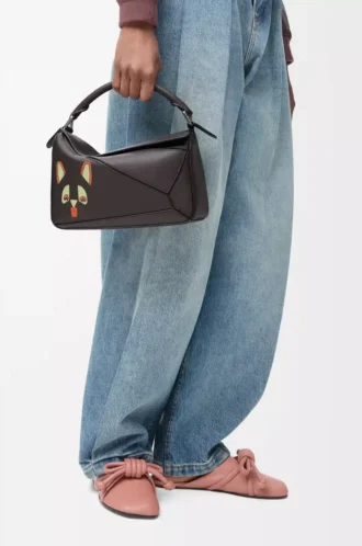 Futurist Cat small Puzzle bag in classic calfskin Dark Taupe