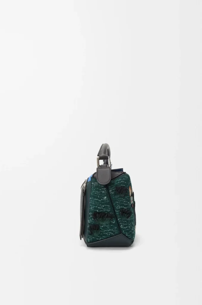 Futurist Cat small Puzzle bag in embroidered knit and classic calfskin Multicolor Green Futurist Cat small Puzzle bag in embroidered knit and classic calfskin Multicolor Green