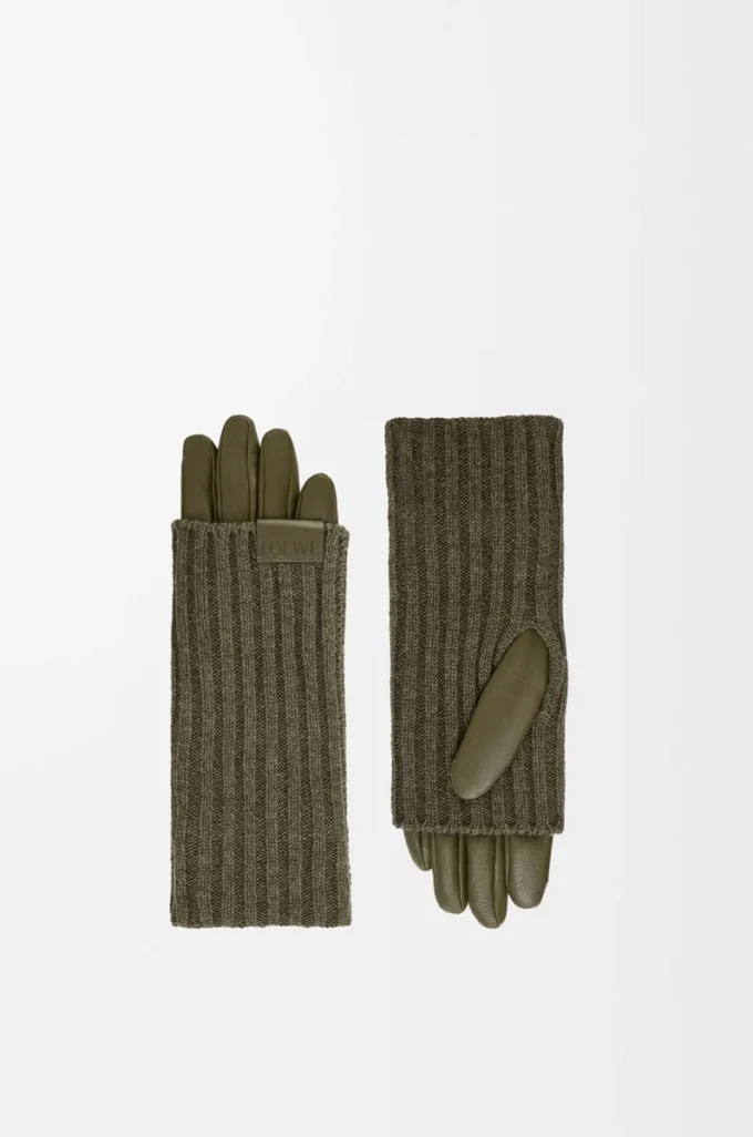 Gloves in cashmere and nappa lambskin Dark Khaki Gloves in cashmere and nappa lambskin Dark Khaki