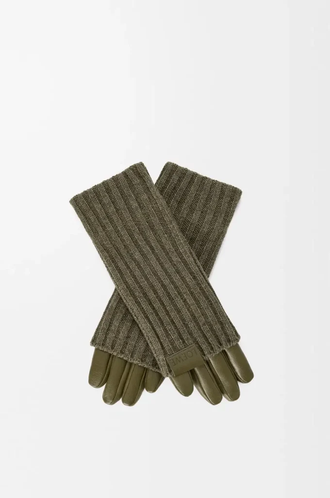 Gloves in cashmere and nappa lambskin Dark Khaki Gloves in cashmere and nappa lambskin Dark Khaki