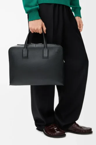 Goya thin briefcase in soft grained calfskin Black