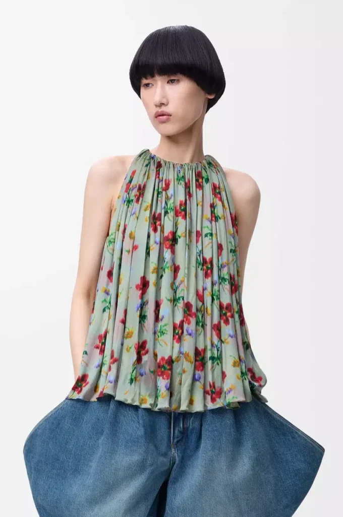 Halter top in viscose Green/Red Halter top in viscose Green/Red