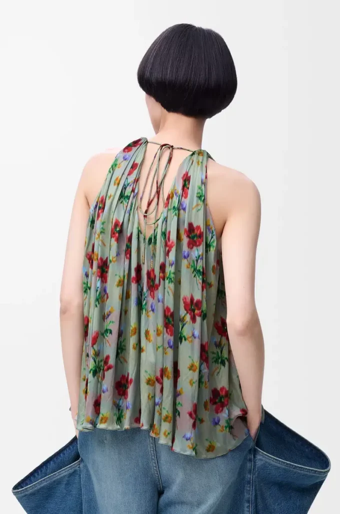 Halter top in viscose Green/Red Halter top in viscose Green/Red