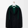 Hooded coat in wool and cashmere Black/Green Hooded coat in wool and cashmere Black/Green