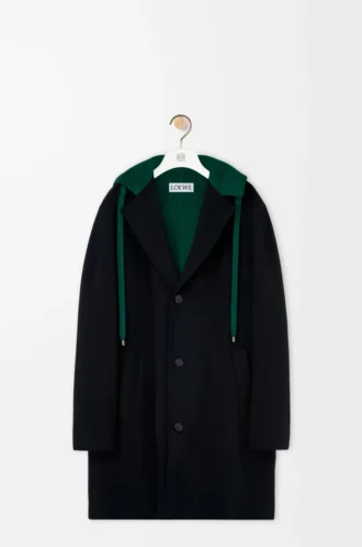 Hooded coat in wool and cashmere Black/Green