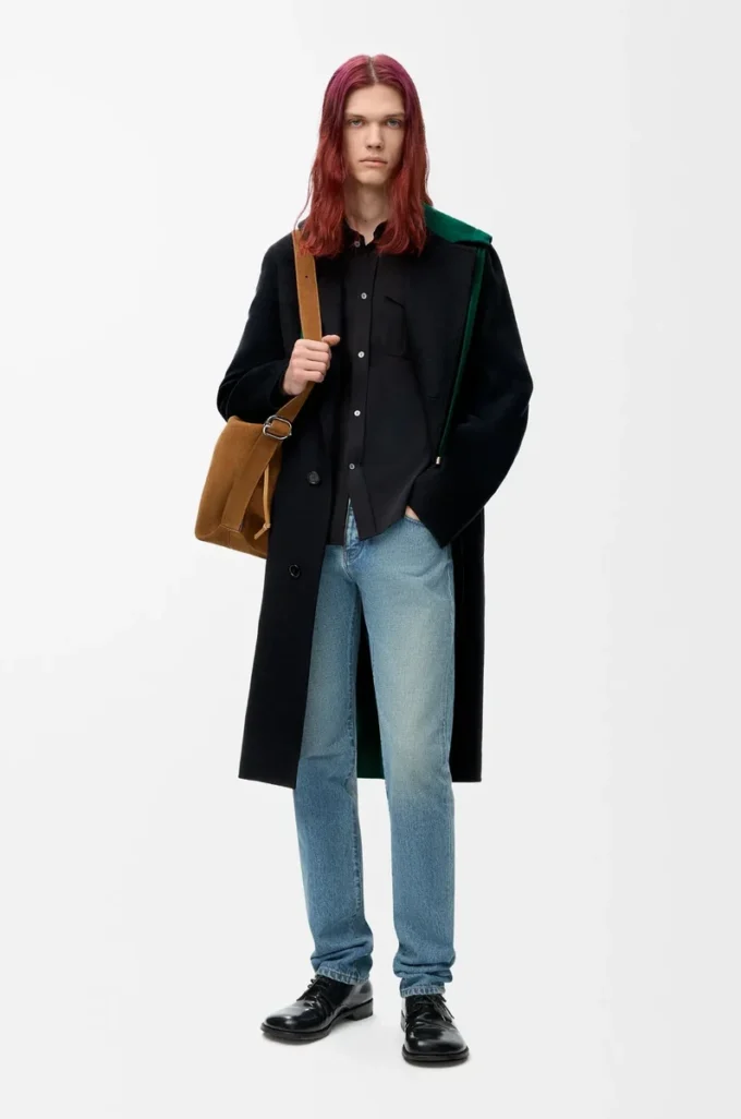 Hooded coat in wool and cashmere Black/Green Hooded coat in wool and cashmere Black/Green