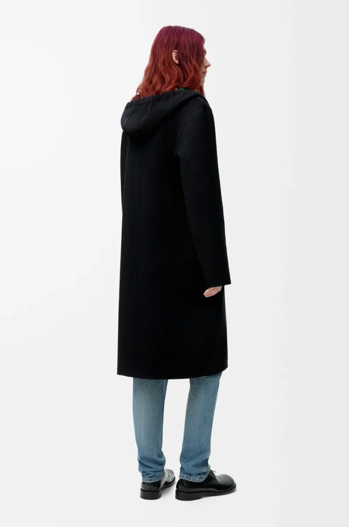 Hooded coat in wool and cashmere Black/Green Hooded coat in wool and cashmere Black/Green