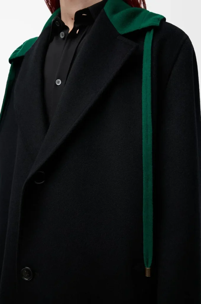 Hooded coat in wool and cashmere Black/Green Hooded coat in wool and cashmere Black/Green