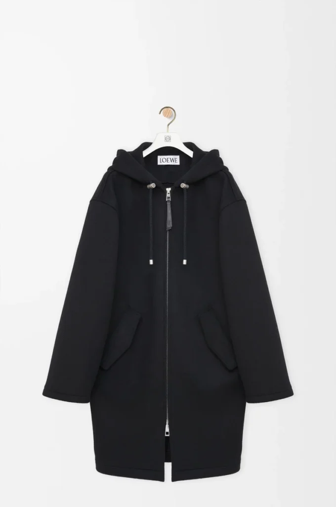 Hooded coat in wool Black Hooded coat in wool Black