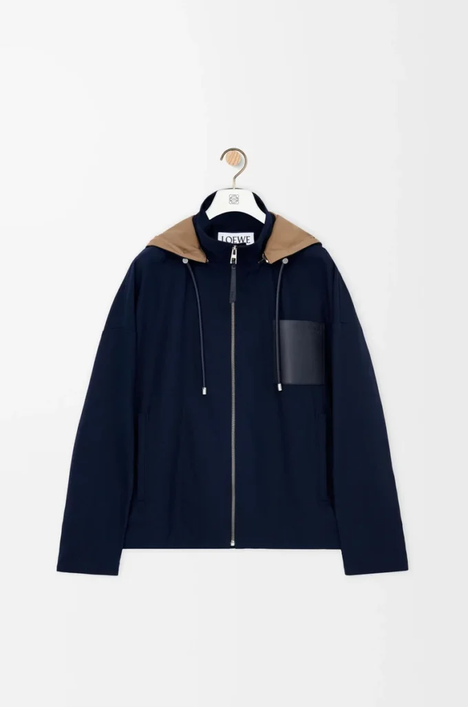 Hooded jacket in cotton Navy/Beige