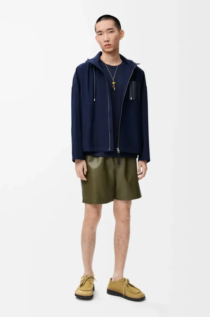 Hooded jacket in cotton Navy/Beige