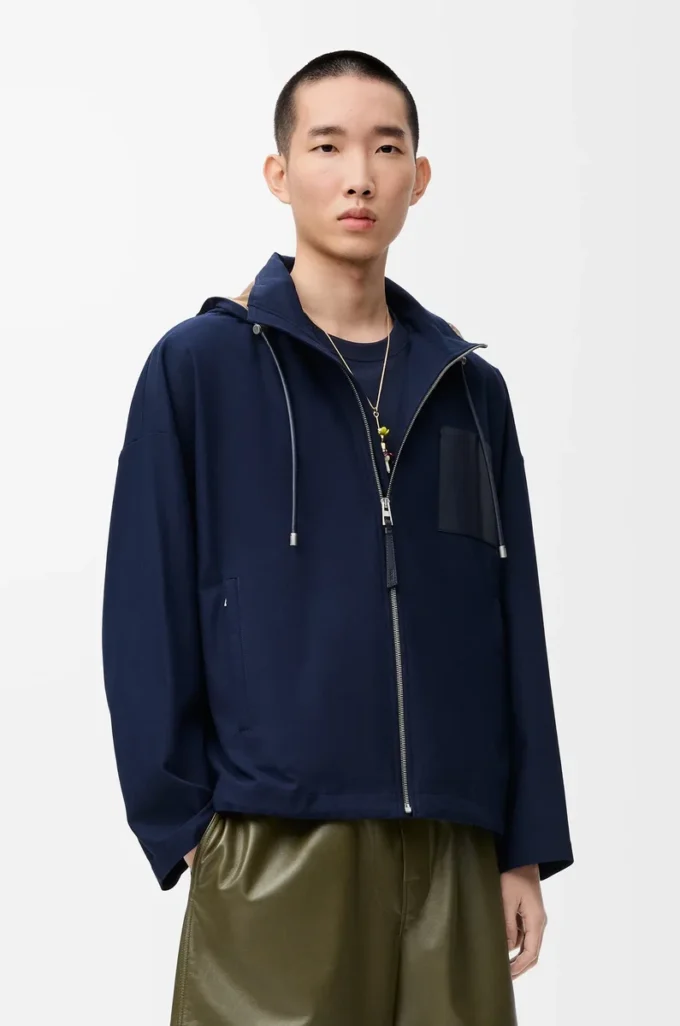 Hooded jacket in cotton Navy/Beige