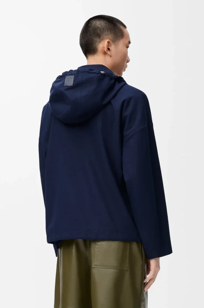 Hooded jacket in cotton Navy/Beige
