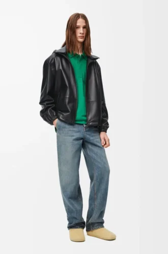 Hooded jacket in nappa lambskin Black
