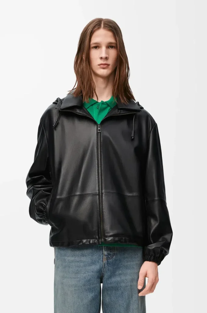 Hooded jacket in nappa lambskin Black