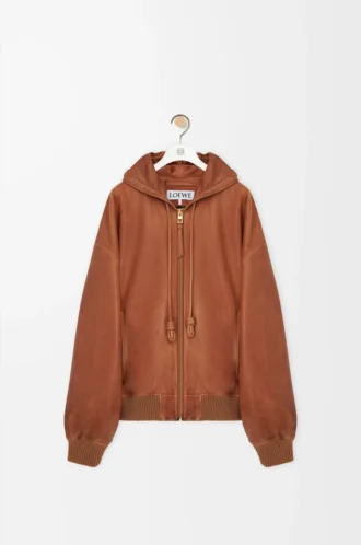 Hooded jacket in nappa lambskin Tan