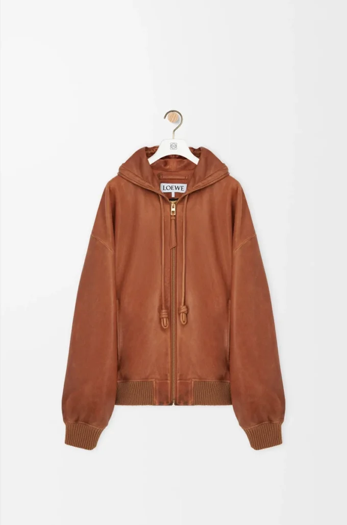 Hooded jacket in nappa lambskin Tan