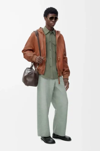 Hooded jacket in nappa lambskin Tan
