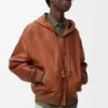Hooded jacket in nappa lambskin Tan