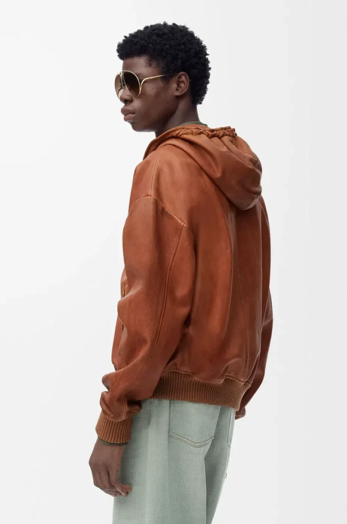Hooded jacket in nappa lambskin Tan