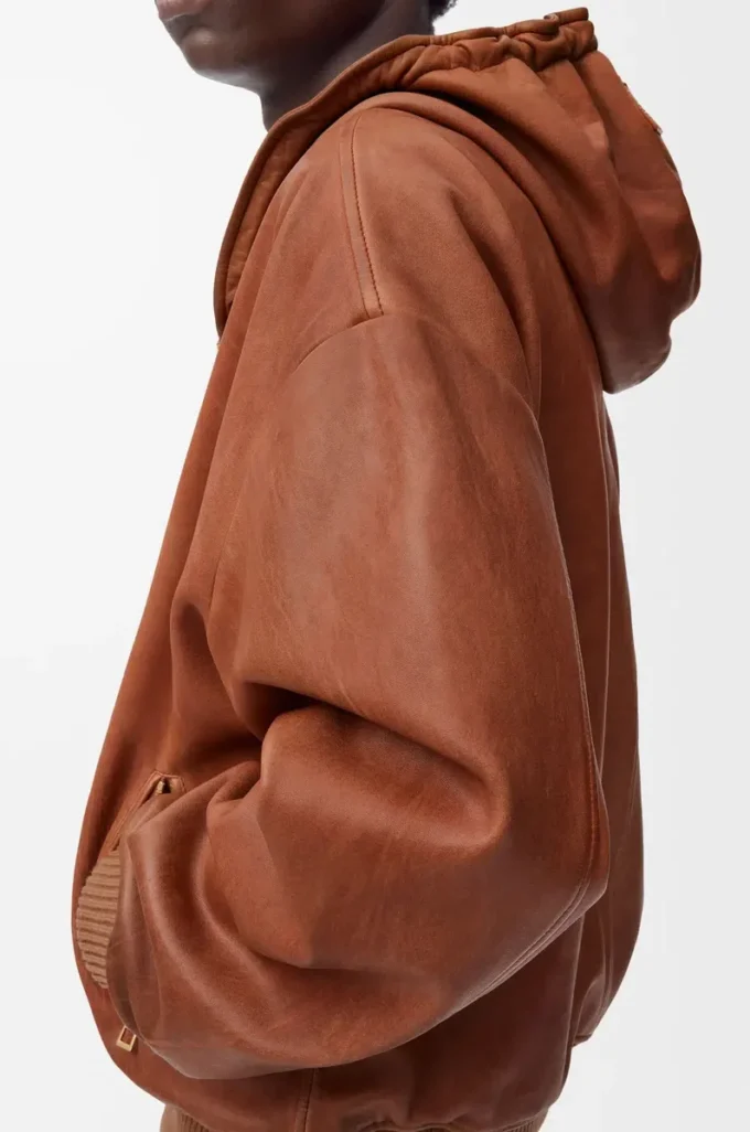 Hooded jacket in nappa lambskin Tan