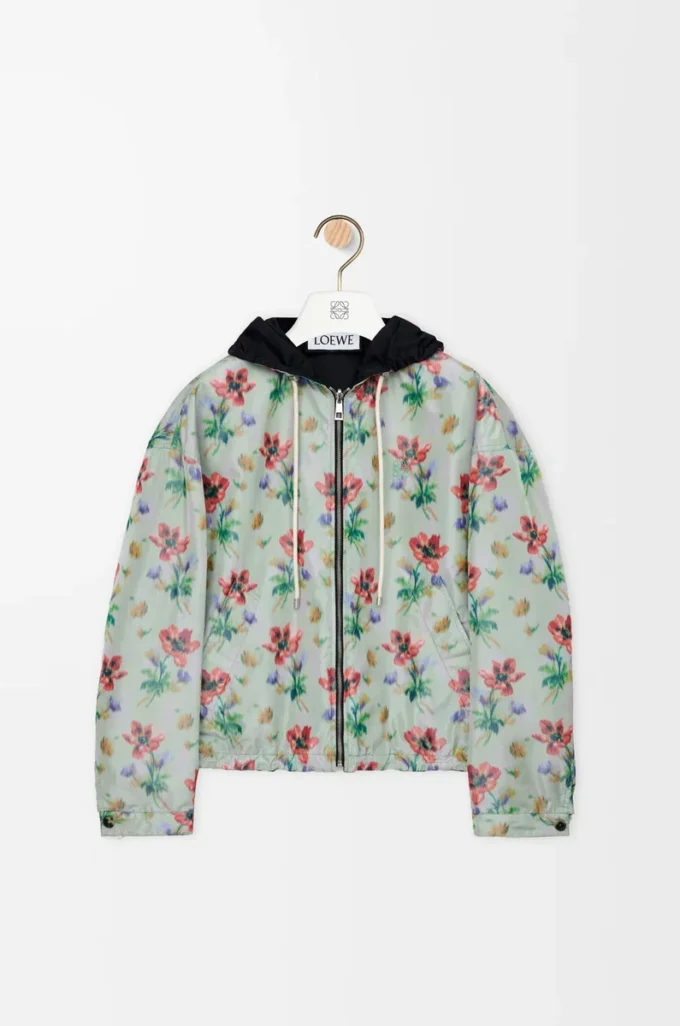 Hooded jacket in polyester and silk Green/Red Hooded jacket in polyester and silk Green/Red